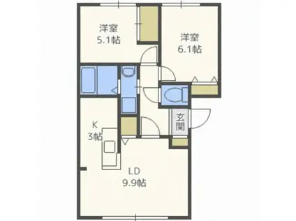プロムナードI(2LDK/2階)の間取り写真