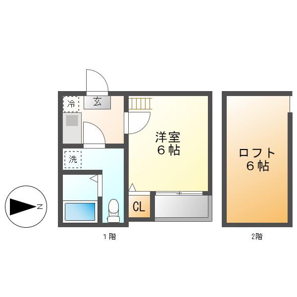エスポワール六番町(1K/1階)の間取り写真