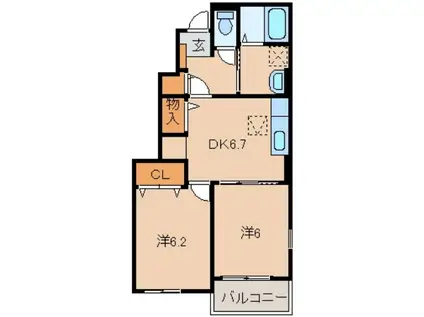 エトワールアソカB(2DK/1階)の間取り写真
