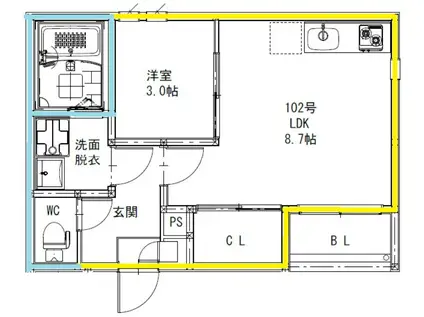 GRANDTIC オルゲント 4号(1LDK/2階)の間取り写真