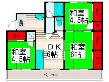 西新井第6ウィーンハイツ(3DK/4階)の間取り写真