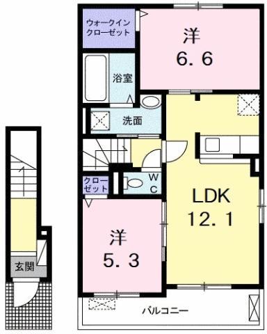 サザン・スターB(2LDK/2階)の間取り写真
