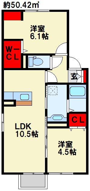 グリシナHAKUSAN(2LDK/1階)の間取り写真