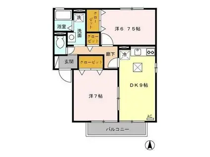 ウィルモア朝霧台A(2DK/1階)の間取り写真