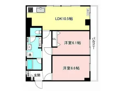 東カン横浜パークサイ(2LDK/10階)の間取り写真