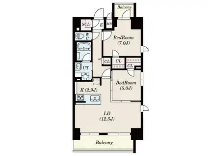 S-RESIDENCE六番町(2LDK/10階)の間取り写真