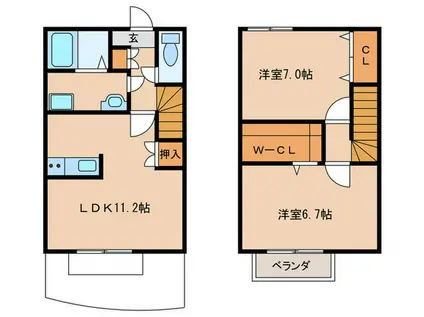 カーサ水城(2LDK/1階)の間取り写真