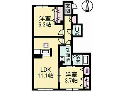 YSGARDEN古江東 壱番館(2LDK/1階)の間取り写真