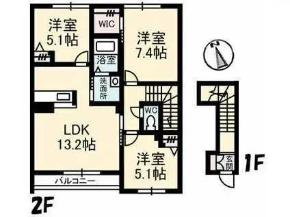 アンセスター裕貴II(3LDK/2階)の間取り写真