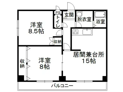 シャルム壱番館(2LDK/3階)の間取り写真