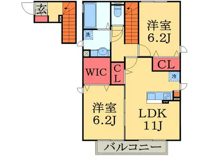サニーヒルズV(2LDK/2階)の間取り写真