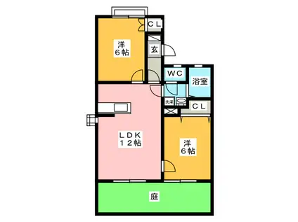 ハイツ宮西 B棟(2LDK/1階)の間取り写真