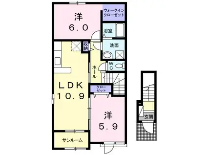 ラウレア II(2LDK/2階)の間取り写真