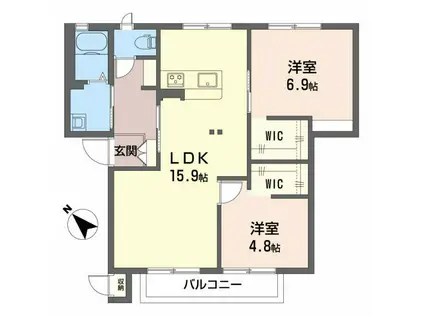 ルミナス・アライ B棟(2LDK/1階)の間取り写真