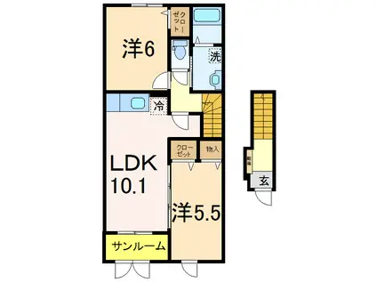 ハッピープレイス(2LDK/2階)の間取り写真