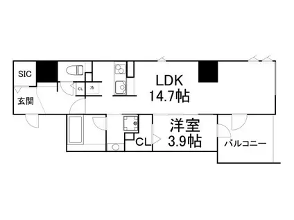 ワイズコート東梅田(1LDK/10階)の間取り写真