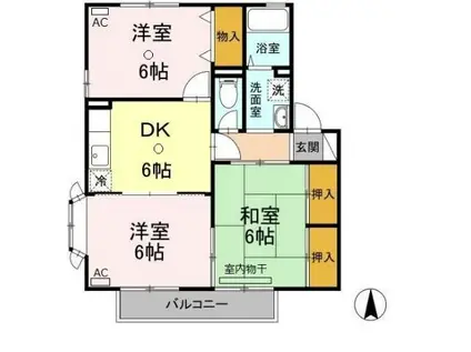 エスポアール・アイ B棟(3DK/1階)の間取り写真