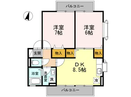 サニーヒル(2DK/1階)の間取り写真