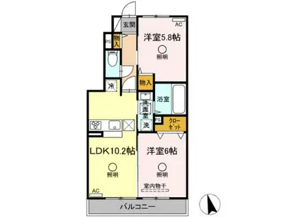 アテリア参番館(2LDK/1階)の間取り写真