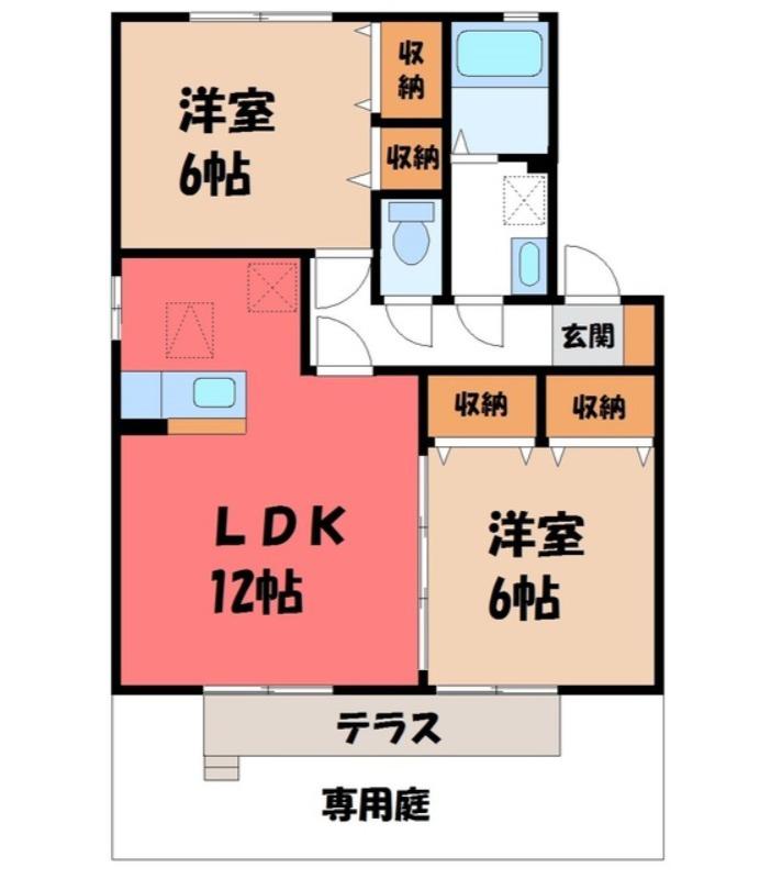 リビングタウン古河D(2LDK/1階)の間取り写真