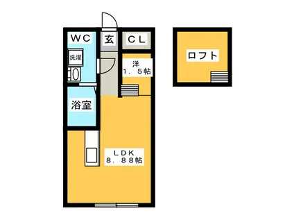 ハピネスハイム(ワンルーム/1階)の間取り写真