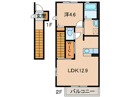 サンメゾン紀三井寺(1LDK/2階)の間取り写真