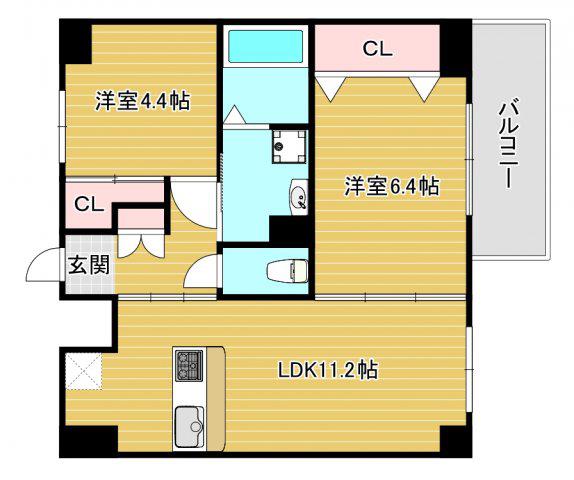 サムティ難波グレイス(2LDK/12階)の間取り写真
