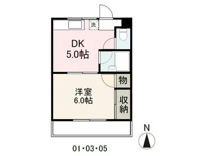 ヴィルシーク新北(1DK/3階)の間取り写真