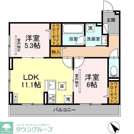 D PAINA 鴨居II(2LDK/1階)の間取り写真