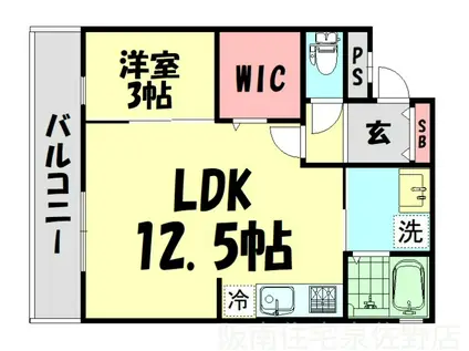 アドマス鶴原(1LDK/1階)の間取り写真