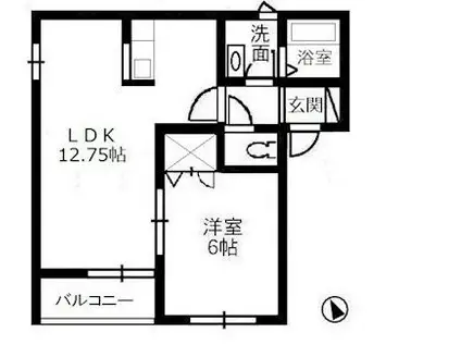 フルール上成B棟(1LDK/2階)の間取り写真