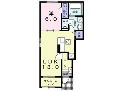 ソレイユ A(1LDK/1階)の間取り写真