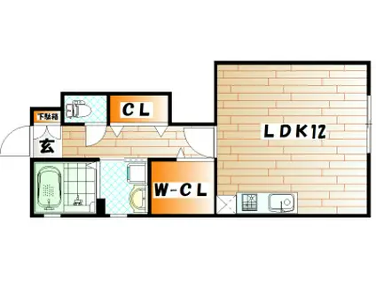 ウェルシー A棟(ワンルーム/1階)の間取り写真