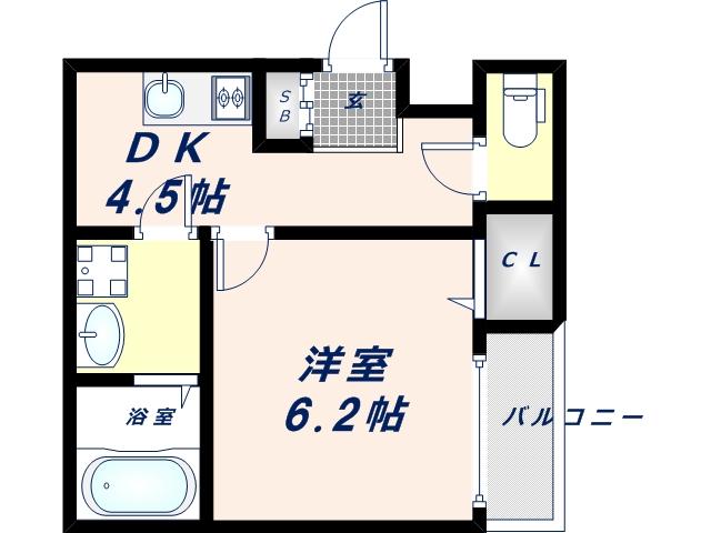 ノイヴェル布施(1DK/2階)の間取り写真