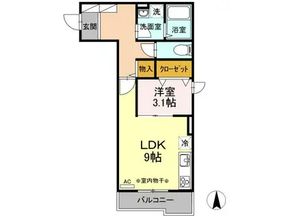 ノワール・エ・ブラン(1LDK/2階)の間取り写真