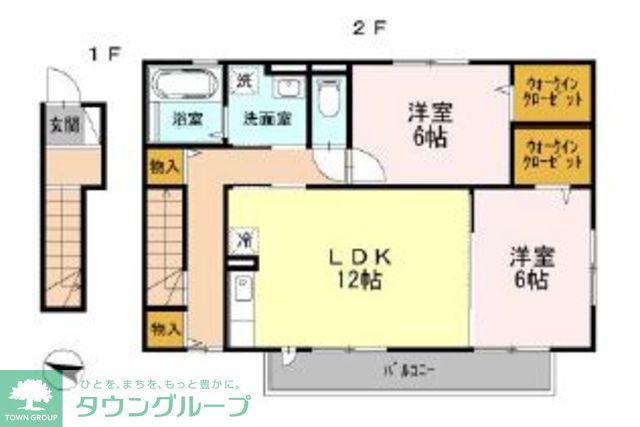 グランドゥール(2LDK/2階)の間取り写真
