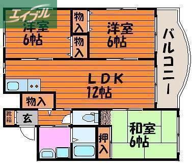 ガーデン津島II号館(3LDK/2階)の間取り写真