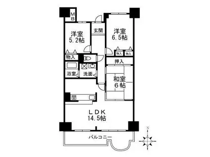 シティコーポ朝潮1号棟(3LDK/2階)の間取り写真