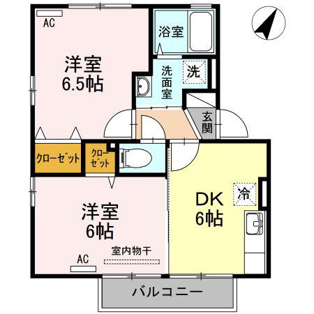 クレシェンドM(2DK/2階)の間取り写真