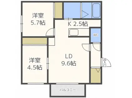  GRACIAS環状通 (2LDK/2階)の間取り写真