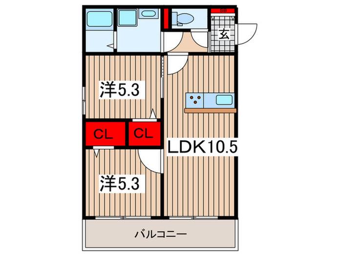 ノーブルヴィラ西大宮(2LDK/1階)の間取り写真