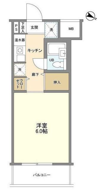 ポート旗の台(ワンルーム/2階)の間取り写真