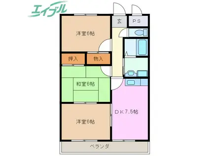 トップ・フィールド(3DK/1階)の間取り写真