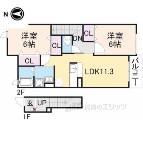 アクティフジェルメⅠ(2LDK/2階)の間取り写真