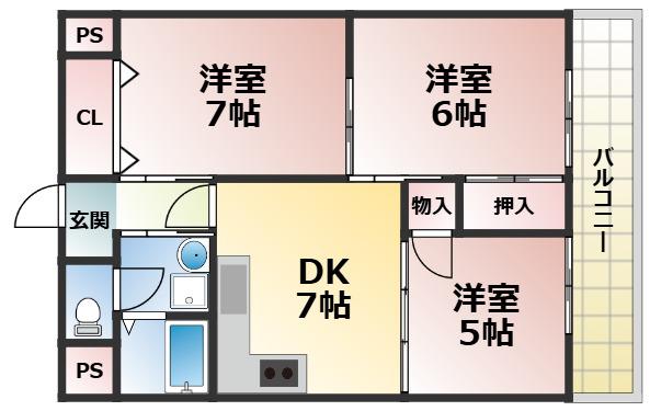 グランドシャトー鴫野(3DK/4階)の間取り写真