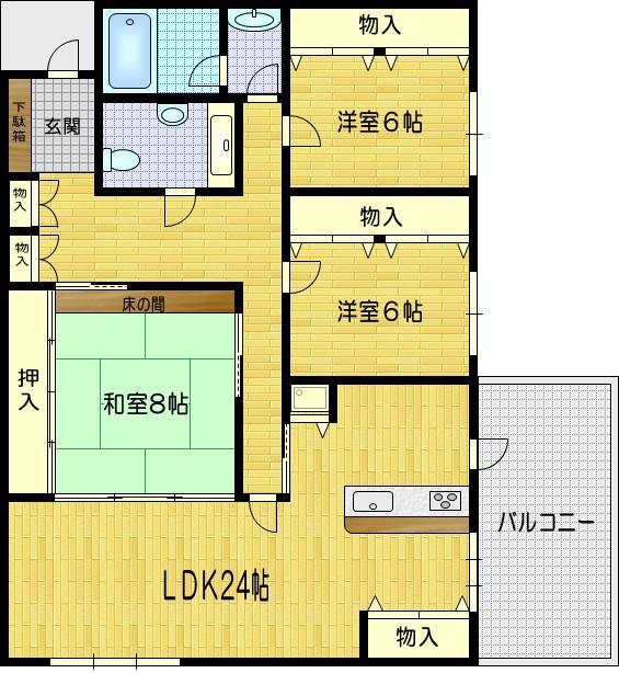 サンシティドムス鴨川(3LDK/1階)の間取り写真