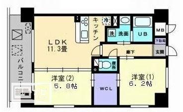 アルティザ倉敷(2LDK/2階)の間取り写真