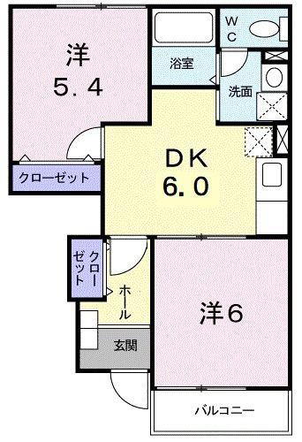カリーノヴィアーレ(2DK/1階)の間取り写真