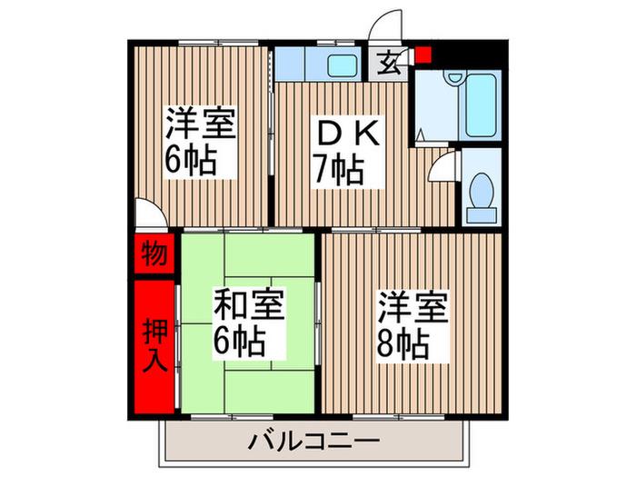 カターラヴィレッジI(3DK/3階)の間取り写真