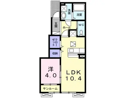 ソレイユ高屋B(1LDK/1階)の間取り写真